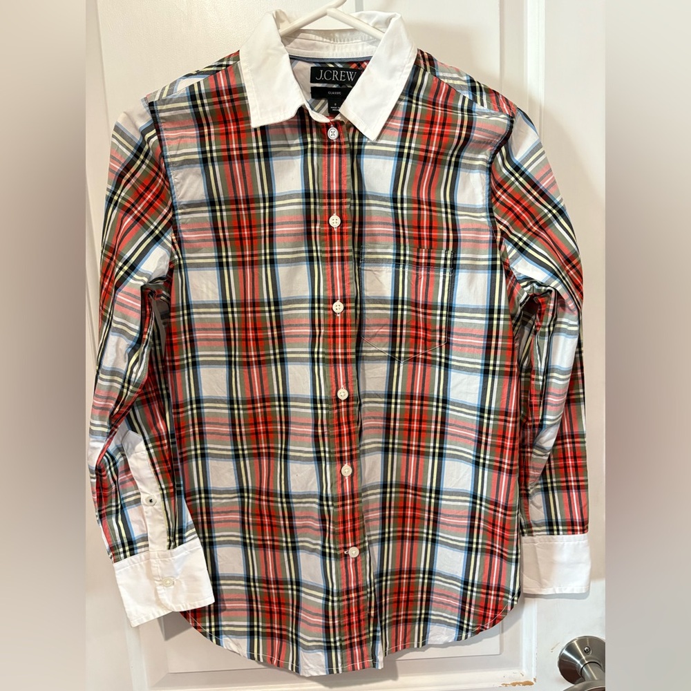 J Crew BN035 NWT 4 Classic-Fit Cotton Poplin Woman's Shirt Snowy Tartan Plaid